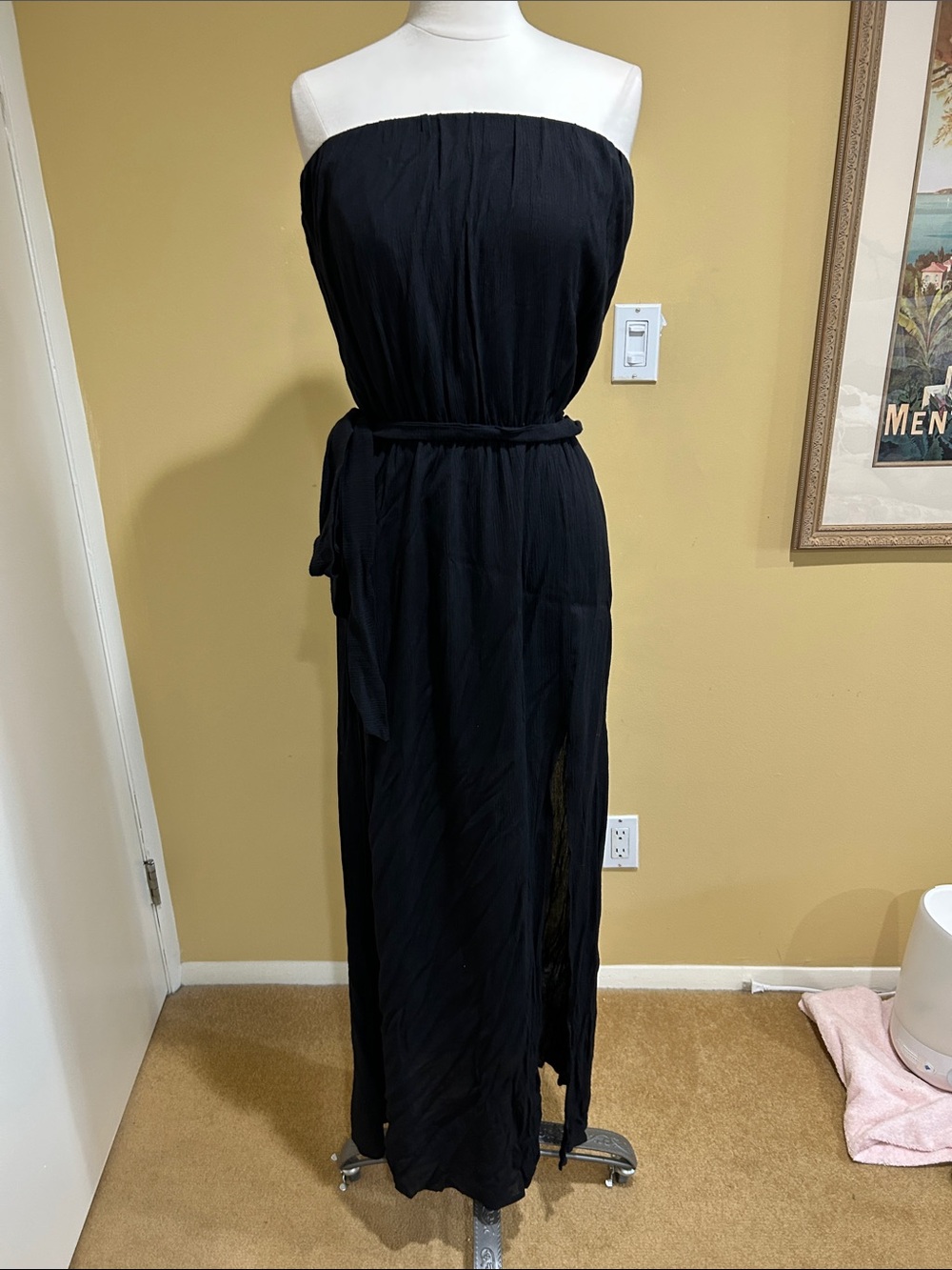 Scoop Strapless Black Maxi Dress with Side Slit